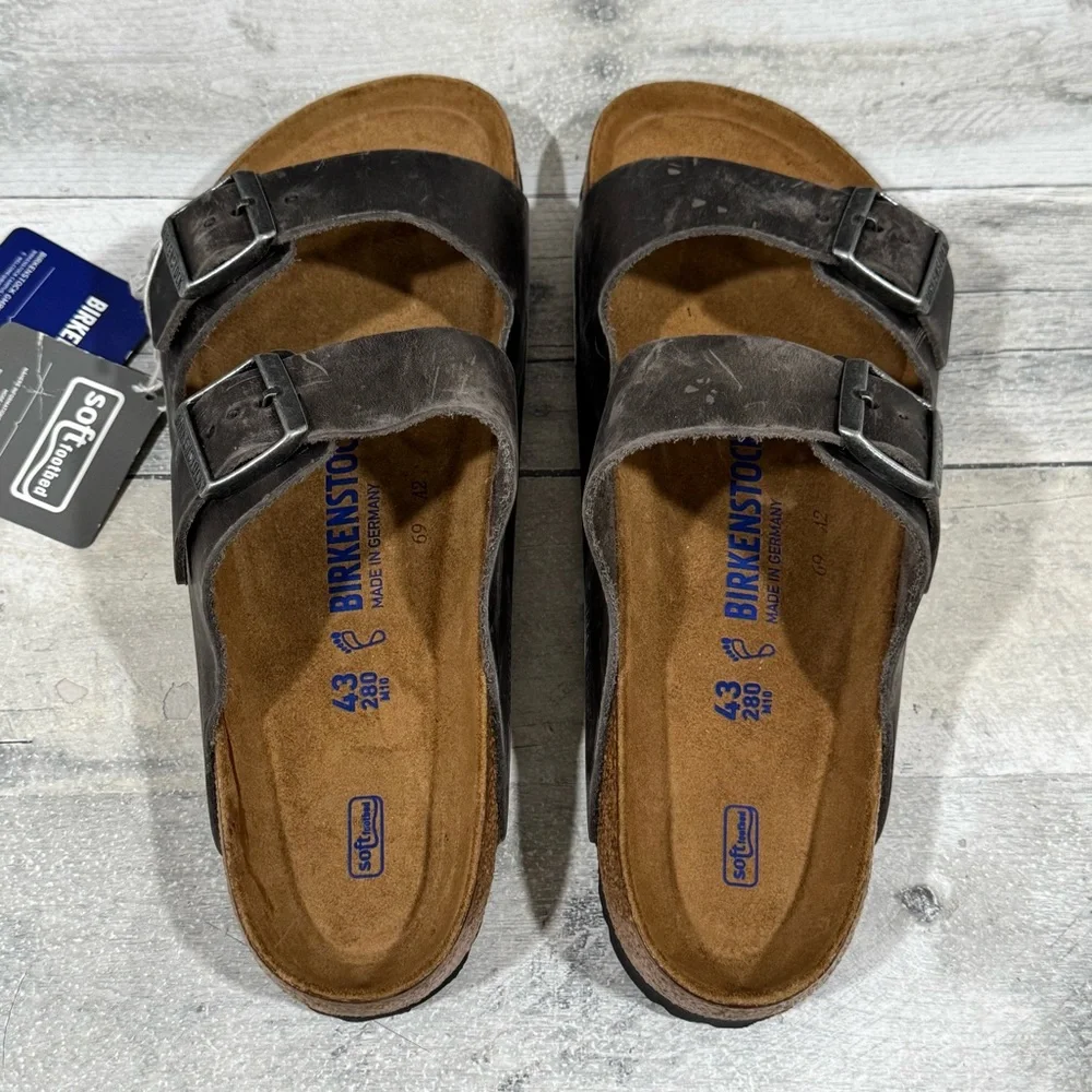 BIRKENSTOCK Arizona Soft Footbed Oiled Leather - Iron - Sz - 10-10.5 .US MENS
